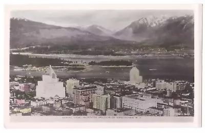 Vancouver BC Aerial View Business Section Landscape Tinted RPPC Postcard • $4.60