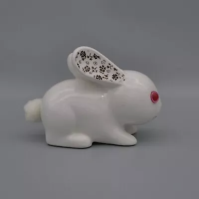 Vintage Enesco Bunny Rabbit Cottonball Holder Dispenser Glass Eye Figurine Japan • $22.99