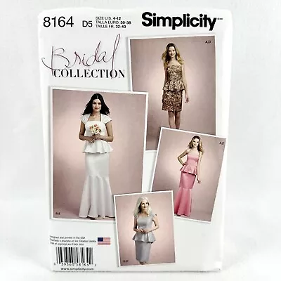 Simplicity 8164 Bridal Dress With Peplum Mermaid Skirt Misses Size 4 12 Pattern • $8.99