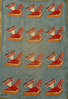 Rare British Bacon Irish Linen Tea Towel 1960's Map Of Britain Bacon Rashers • £5.50