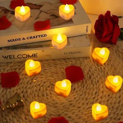 Valentines Day Love Heart Shape Tea Lights 24 LED Candle Light Dinner Table Deco • £7.94