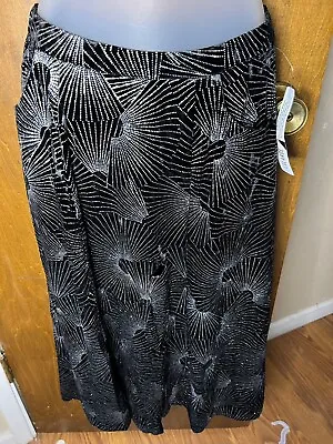 Lularoe Elegant Black Velvet Avery Skirt Silver Starbursts NWT Small • $19.99