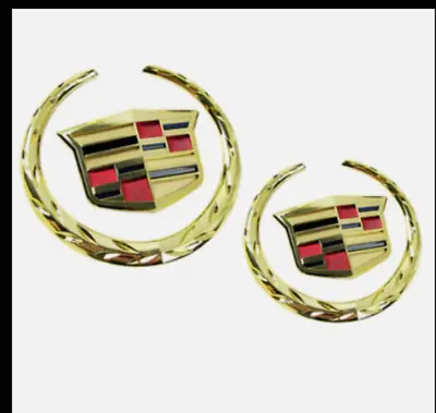 A Pair Of 2 Golden Color 60mm Fender Door Rear Trunk Emblem For Cadillac • $55.19