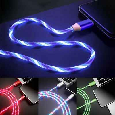 LED Data Cable Type-C Sync Flowing USB Charging Cord IPhone Charger Light Up • £3.52