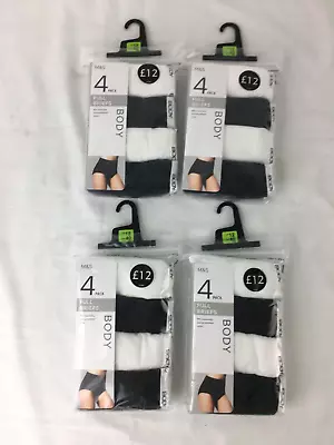 M&S 4 X Women's Full Briefs Underwear Packs Size 12 Black White Supima Cotton F2 • £14.50