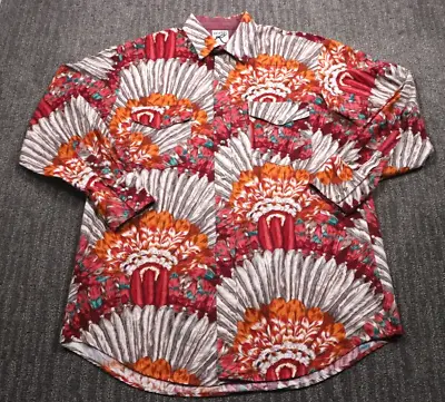 Vintage 90s Pearl Snap Indian Head Dress Long Sleeve Shirt Western Men's L • $49.29