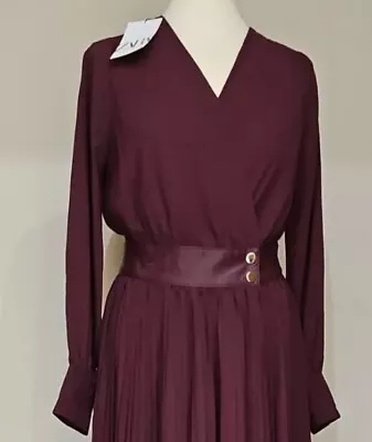 Zara Pleated Midi DressZara Crossover Pleated Dress Wine Dress Burgundy Dress • £49.99