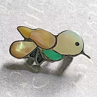 Vintage Zuni Mosaic Sterling Little Bird Pin/Pendant - Sweet! • $19.99