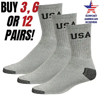 Mens Crew Socks Gray Ribbed Cotton Work Sport Casual Socks Size 9-11 10-13 Pack • $6.95