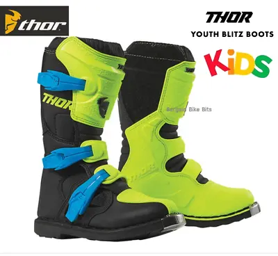 Thor MX Blitz XP Youth Dirt Bike Motocross Boots Kids Off Road Flo /black  NEW • $189