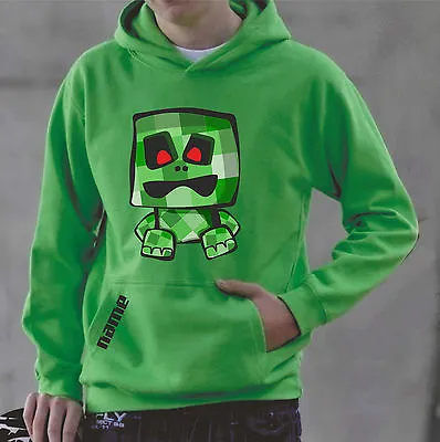 Kids Keep On Creepin' Hoodie Make It Mine Craft Your Own Name  Lime Green. • £14.95