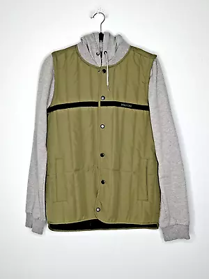 VOLCOM Military Green & Gray Jacket Hooded Pockets Snap Size S • $23.82