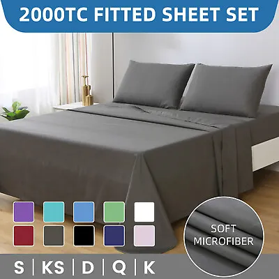 2000TC Hotel Quality Soft Bed Sheet Set Fitted Flat Pillowcase Double Queen King • $27.99