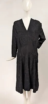 Vintage 1940’s Black Crepe Dress W Heavy Soutache Detail • $250