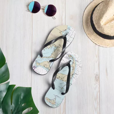 Nantucket Island Cape Cod Flip-Flop Sandals Nautical Chart Map Gift • $20