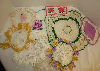 Lot Of 9 Vintage Assorted Crochet Doilies • $11.90