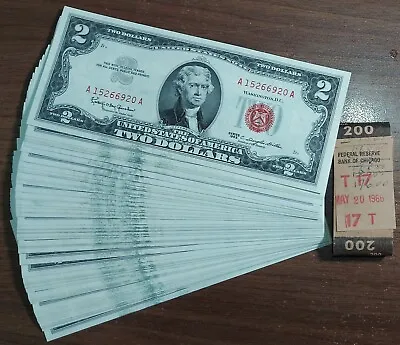 1 Pcs 1963 Two Dollar Bill Red Seal CU $2 Note 1963 AU-UNC • $20