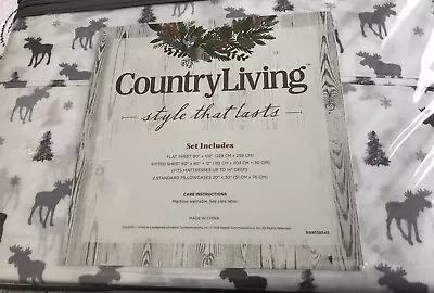 Country Living Queen Sheet Set 4 Pieces MOOSE/TREES New Lodge/Cabin • $34.99