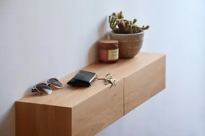 Floating Entryway Shelf With Hidden Drawers / Narrow Entryway Table Made Of Soli • $260.10