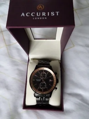 £50 • Buy Mens Accurist Chronograph Black/Rose Gold Watch
