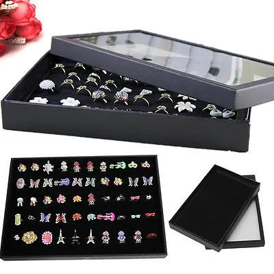 100-Slot Jewelry Display Storage BoxEarring Ring Tray Showcase Holder Organizer • £6.99