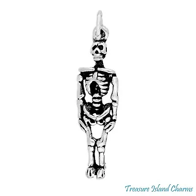 Human Skeleton Bones Halloween 3D 925 Solid Sterling Silver Charm Pendant • $18.95