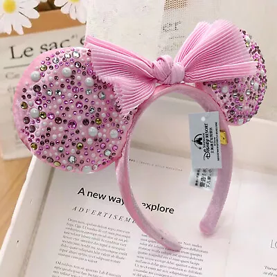 UK Disney Parks BaubleBar Millennial Pink Minnie Mouse Ears Pearl Headband • £15.58