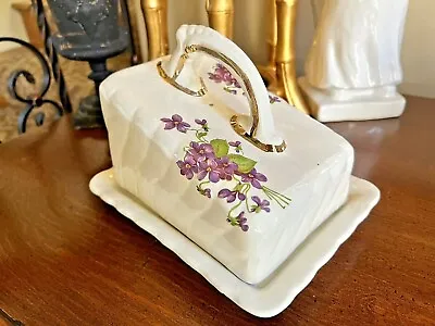 $32.50 • Buy Vintage Glazed Ceramic Floral Cheese/Butter Keeper Dish With Dome Cover