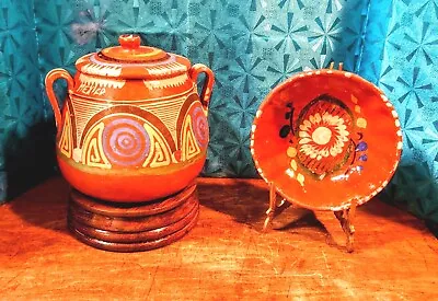 Vintage Handmade Tlaquepaque Mexican  Frijolera De Barro  Clay Bean Pot & Bowl  • $49.50