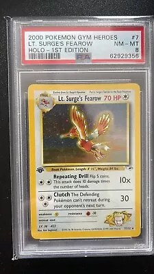 PSA 8 Lt. Surge's Fearow Holo 7/132 - 1st Edition Pokemon Gym Heroes • $12.50