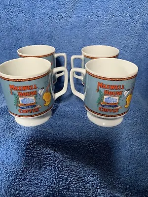 Vintage Maxwell House 1970's Pedestal Coffee Cup Mugs Set Of 4 • $15