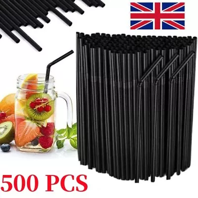 500Pcs Plastic Flexible Straws Bendy Black Recyclable Drinking Cocktail Straws • £5.59