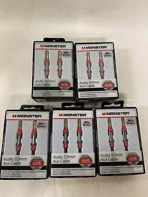 Monster 8-FT 2.4 M AUDIO 3.5 MM AUX CABLE Gold Contacts HD Audio NIB Lot Of 5 • $49.95