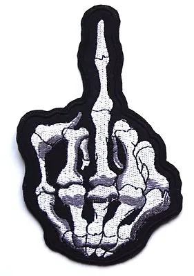 Middle Finger Patch Skeleton Embroidered Iron Sew On Badge Biker Punk Halloween • £2.49