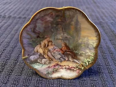 VTG LIMOGES Miniature Plate Gold Trim W Stand Made In France Scene W 3 People • $9.99