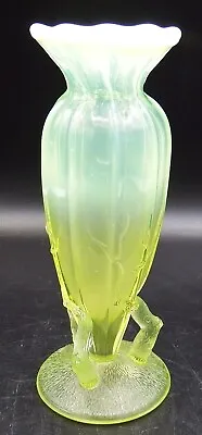 VTG Northwood Twig Vase Vaseline / Uranium Glass Opalescent Rim 7  Bud Vase • $69.95