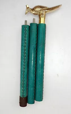 Antique Vintage Walking Stick Cane Leather Wooden With Brass Peacock Handle Gift • $53.58