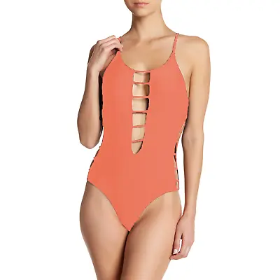 NWT YMI Caged Cutout Panels One Piece Monokini Swimsuit SizeM Coral Orange • $19.95