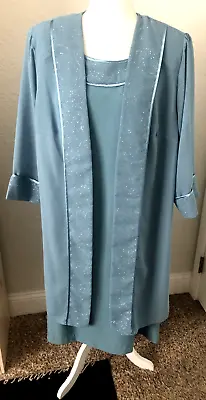 2 Pc MAYA BROOKE 16W Blue Long JACKET DRESS Formal WEDDING Mother Of Bride L XL • $47.95