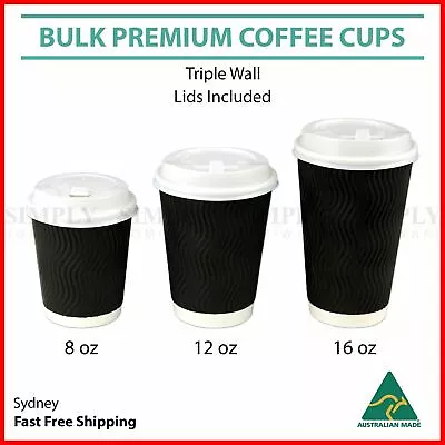 Disposable Coffee Cups 4oz 8oz 12oz 16oz Takeaway Paper Triple Wall Drink Bulk • $23.90