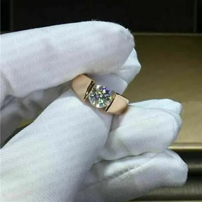 1 CTW Round Cut VVS1 Moissanite Men's Band Wedding Ring Solid 14k Yellow Gold • $365.49