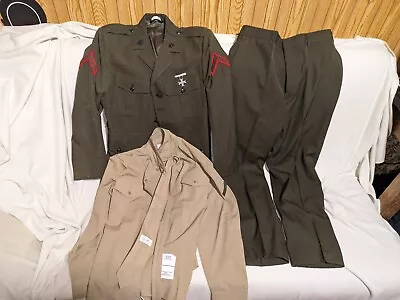 USMC Marine Corps Uniform Dress Alpha Coat Jacket Size 42R Green Shirt Pants Tie • $59.99