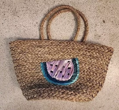 Mud Pie Straw Tote Watermelon Handbag Vacay Summer Bag Natural Pink Lining • $16.99