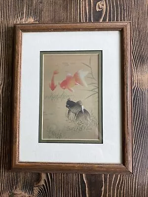 Vintage Chinese Goldfish Original Painting On Silk Matted Framed COA 12.5 X 10” • $59.99