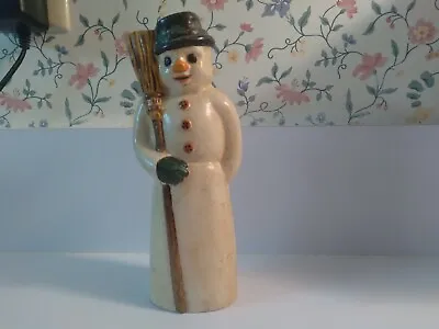 $95 • Buy Vintage 1990 Vaillancourt Folk Art Chalkware Snowman With Broom & Holly Hat #400