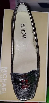 Michael Kors Hamilton Loafers Womens Size 7M Gunmetal Slip On Lock Logo Shoes • $40