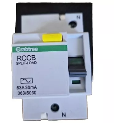 CRABTREE 363/S030 63A 30mA DP SPLIT LOAD RCCB 2 POLE IEC/BSEN 61008 63 AMP RCD • £45