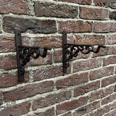 Set Of 2 Cast Iron Wall Bracket Garden Hanging Basket Planter Hook (20cm) • £10.99