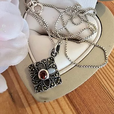 £18.44 • Buy Vintage Solid Sterling Silver 925 Garnet Gemstone Pendant Necklace