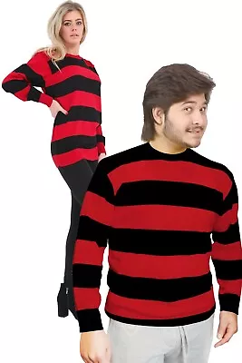 £11.49 • Buy Unisex Red Black Stripe Knitted Soft Jumper Slim Fit Christmas Tops Costume UK